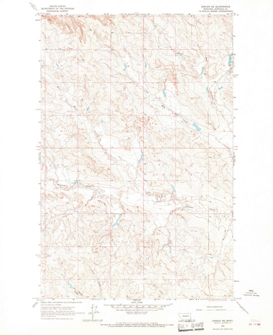 Classic USGS Jordan NE Montana 7.5'x7.5' Topo Map Image