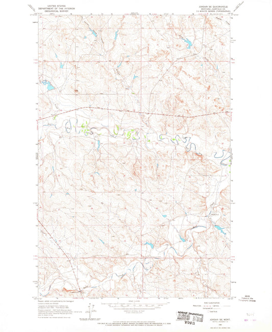 Classic USGS Jordan SE Montana 7.5'x7.5' Topo Map Image