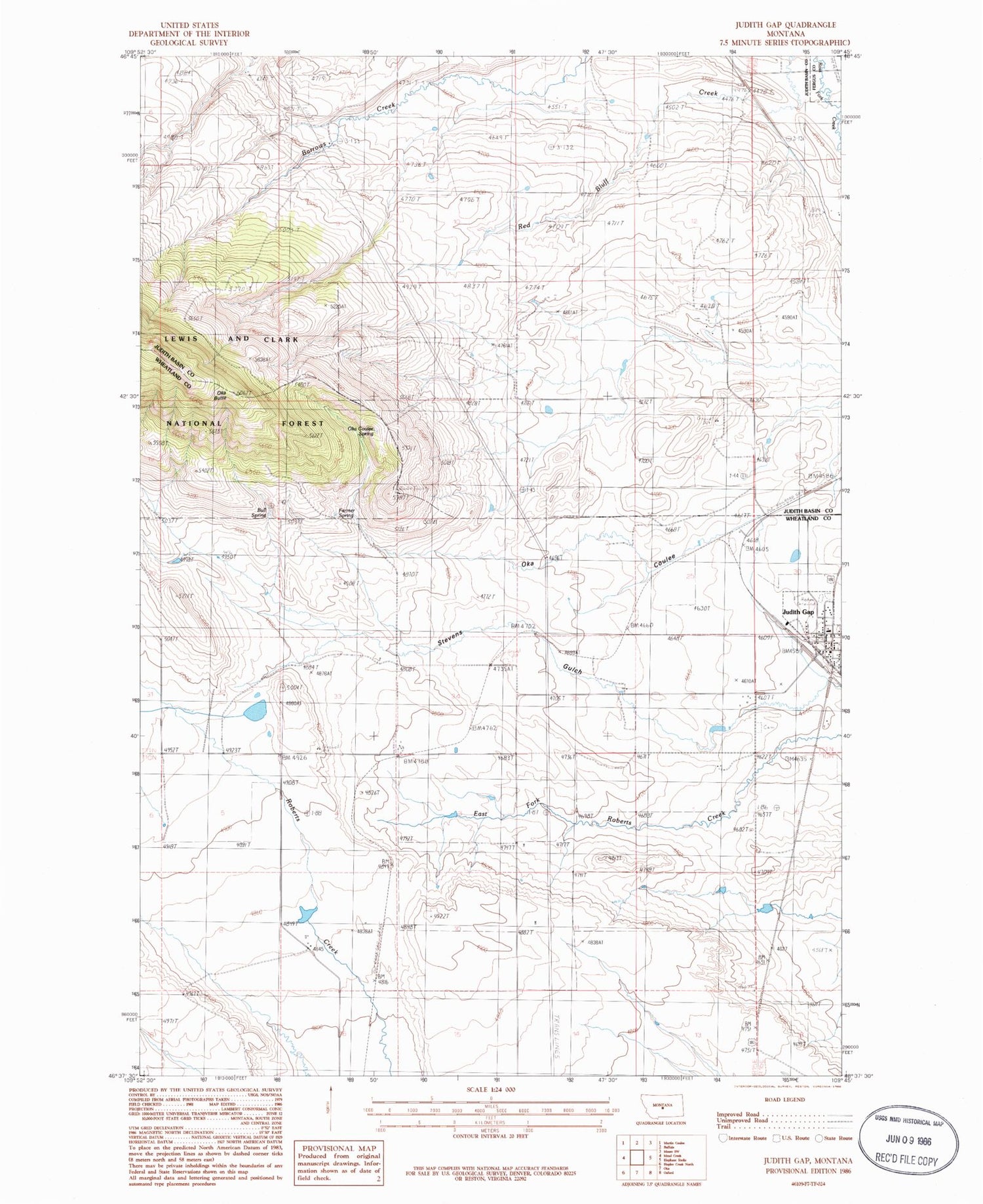 Classic USGS Judith Gap Montana 7.5'x7.5' Topo Map Image