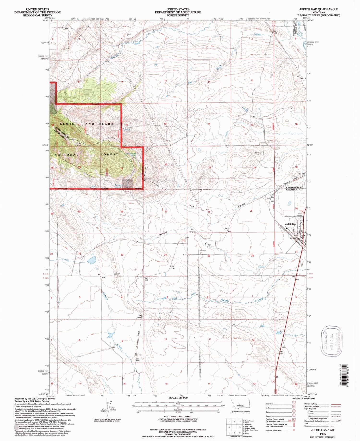 Classic USGS Judith Gap Montana 7.5'x7.5' Topo Map Image