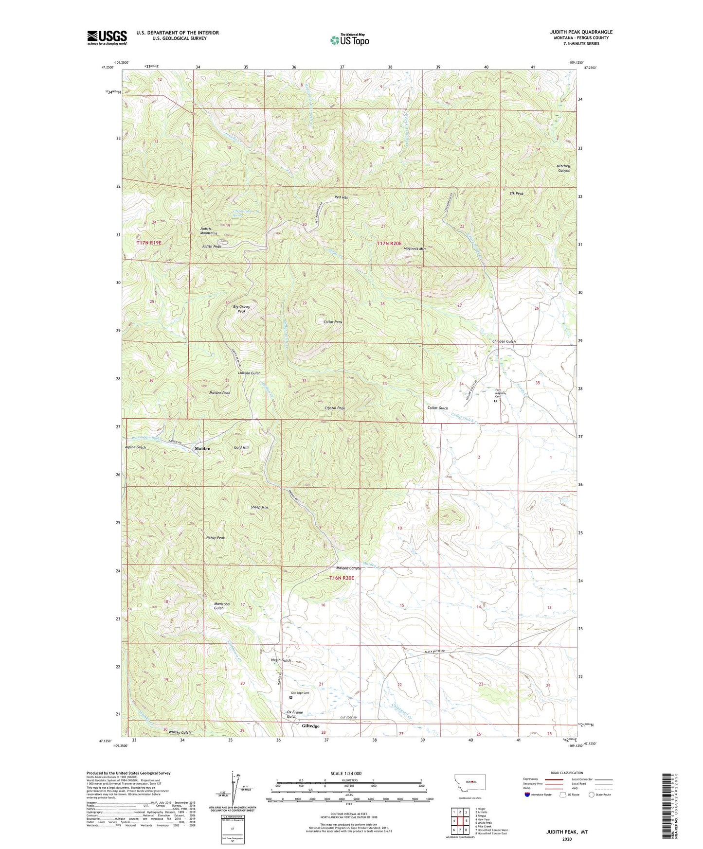 Judith Peak Montana US Topo Map Image