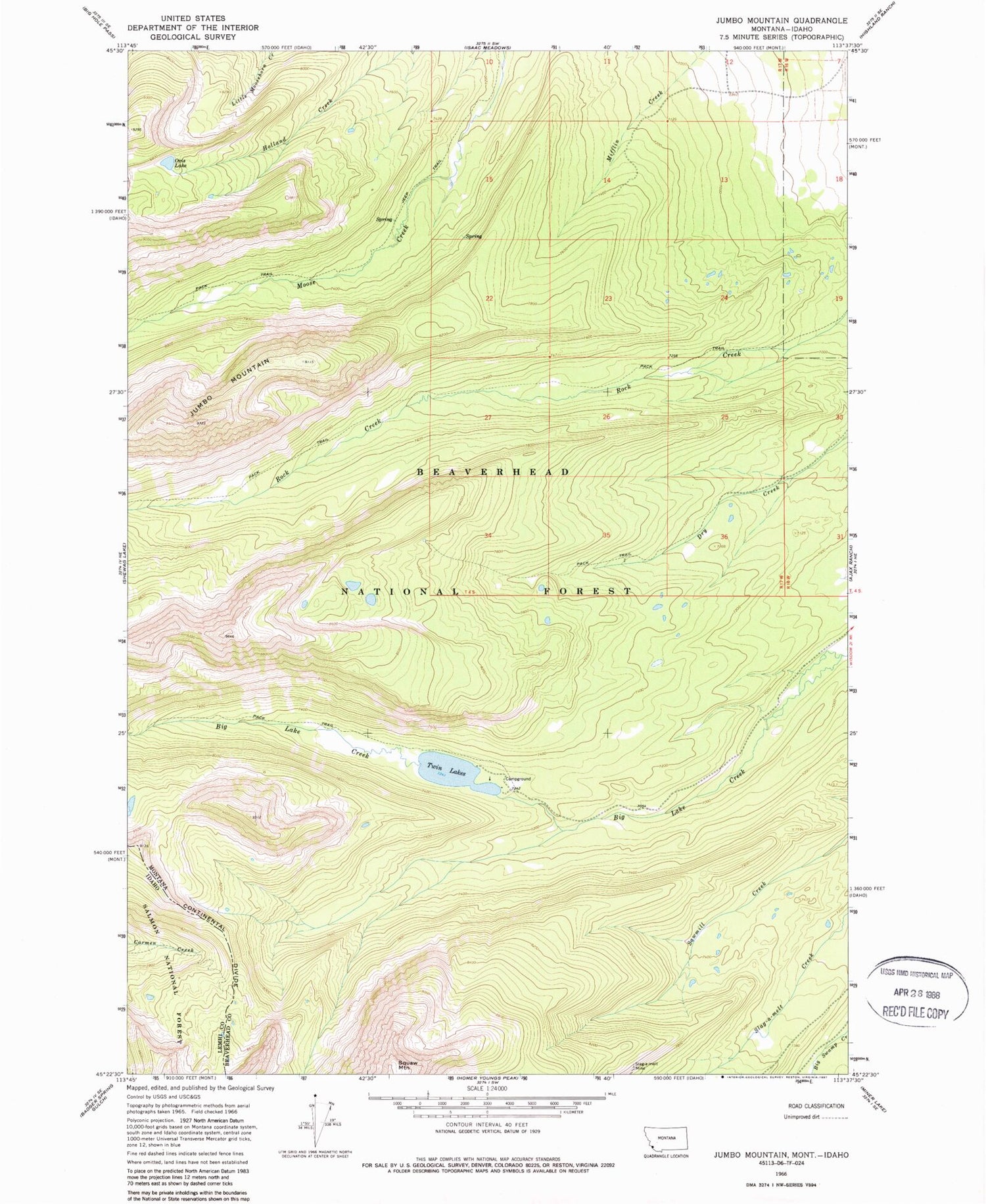 Classic USGS Jumbo Mountain Montana 7.5'x7.5' Topo Map Image