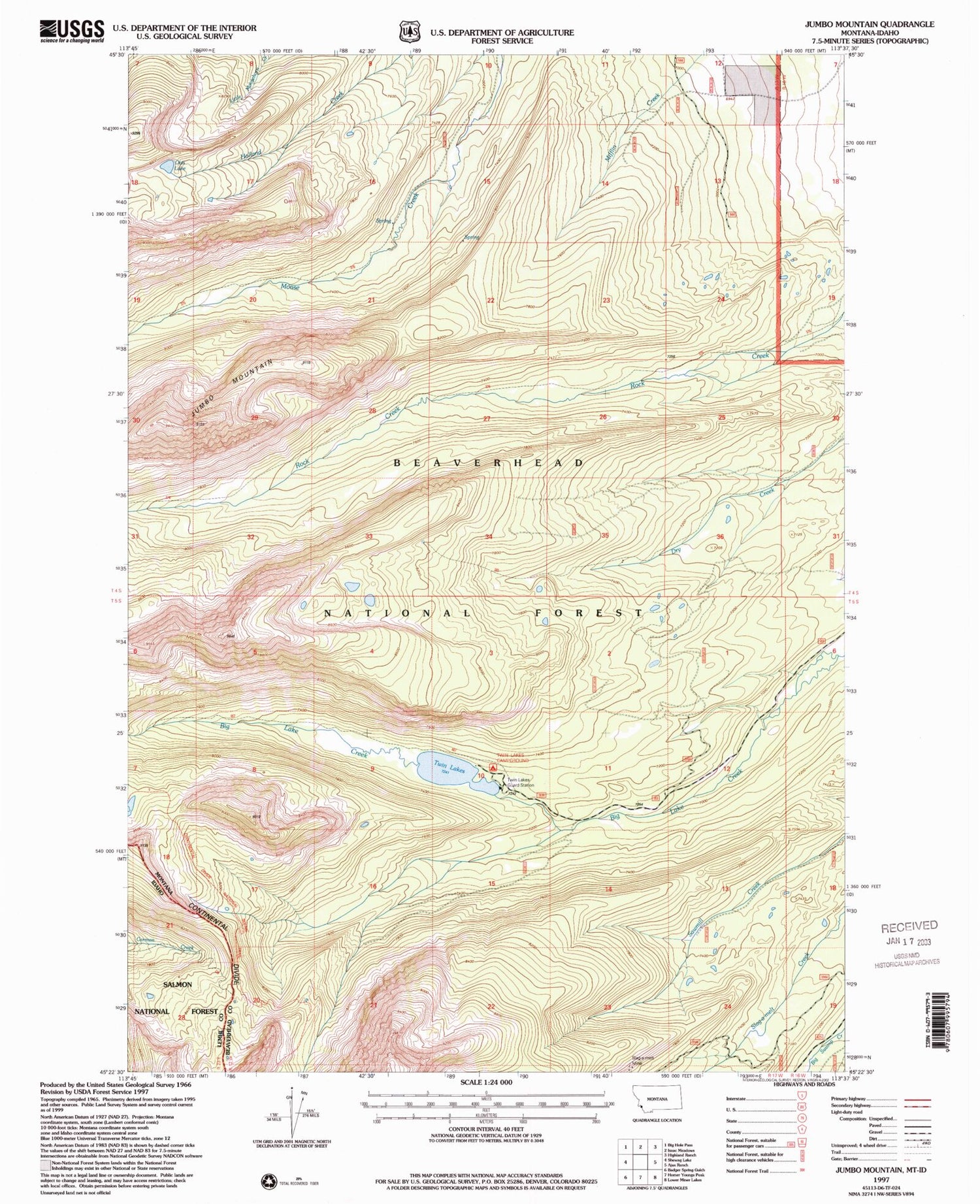 Classic USGS Jumbo Mountain Montana 7.5'x7.5' Topo Map Image