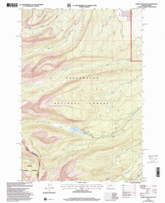 Classic USGS Jumbo Mountain Montana 7.5'x7.5' Topo Map Image