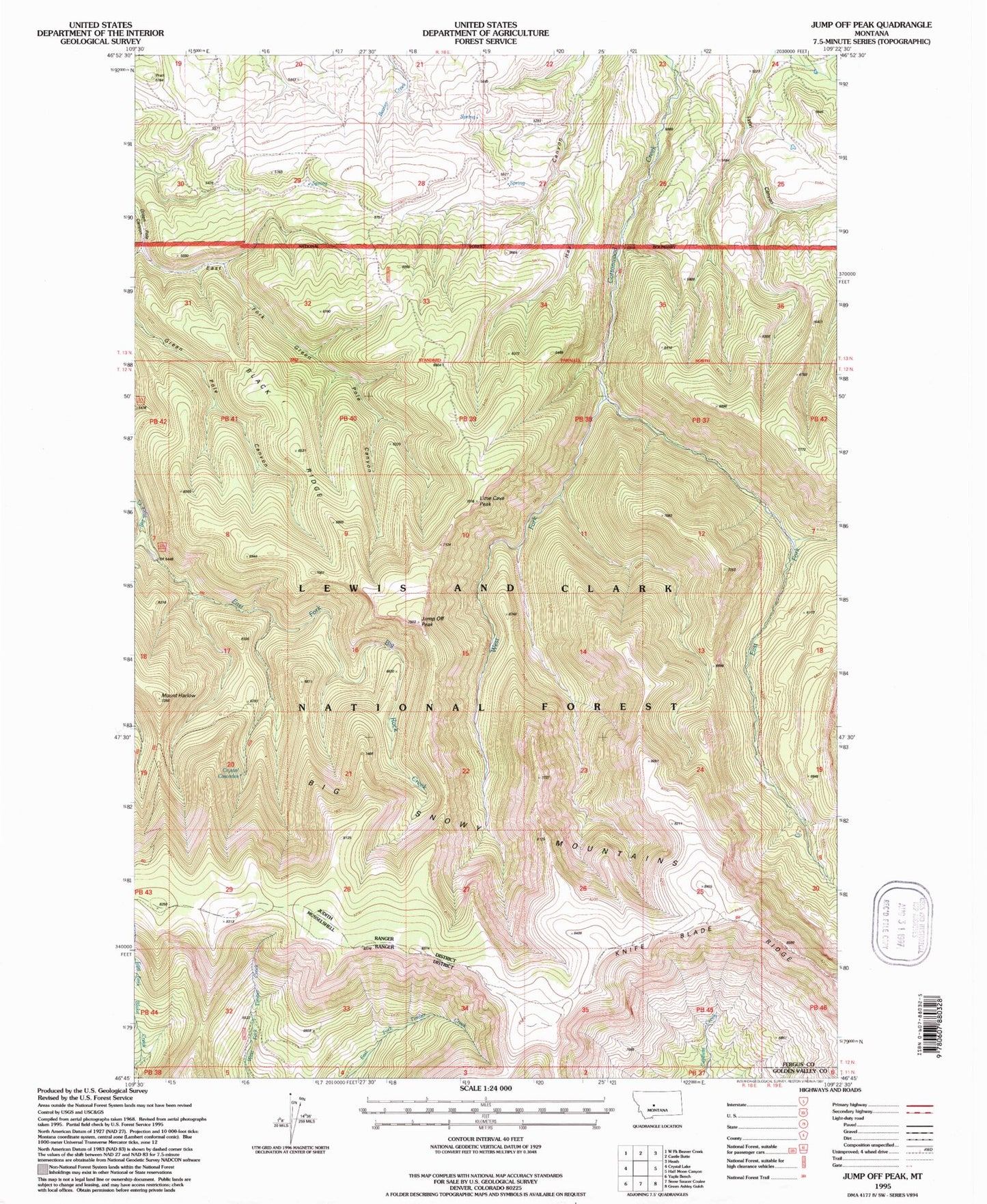 Classic USGS Jump Off Peak Montana 7.5'x7.5' Topo Map Image