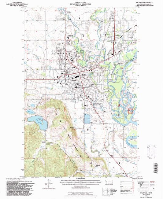 Classic USGS Kalispell Montana 7.5'x7.5' Topo Map Image