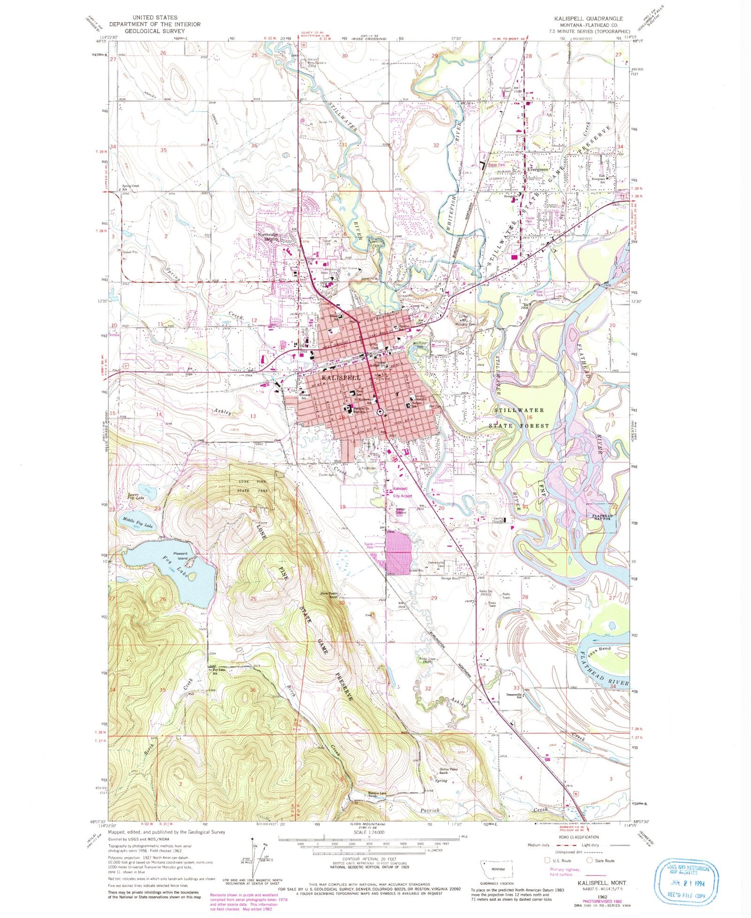 Classic USGS Kalispell Montana 7.5'x7.5' Topo Map Image