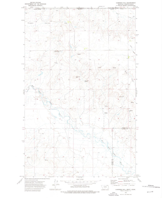 Classic USGS Kaminski Hill Montana 7.5'x7.5' Topo Map Image