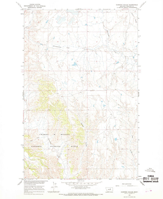 Classic USGS Karsten Coulee Montana 7.5'x7.5' Topo Map Image