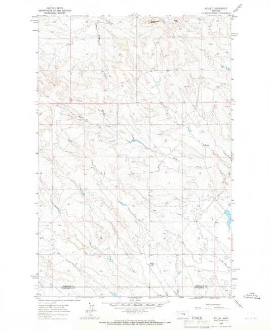 Classic USGS Kelley Montana 7.5'x7.5' Topo Map Image