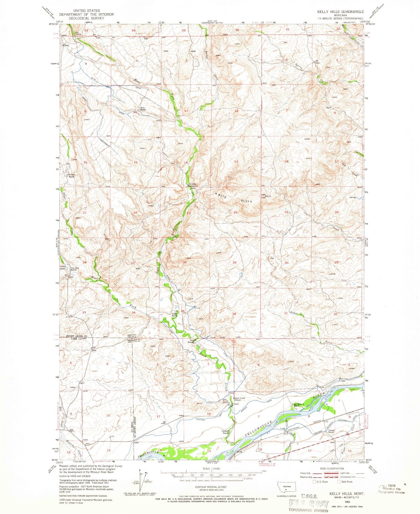 Classic USGS Kelly Hills Montana 7.5'x7.5' Topo Map Image