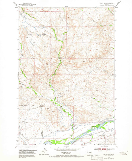 Classic USGS Kelly Hills Montana 7.5'x7.5' Topo Map Image
