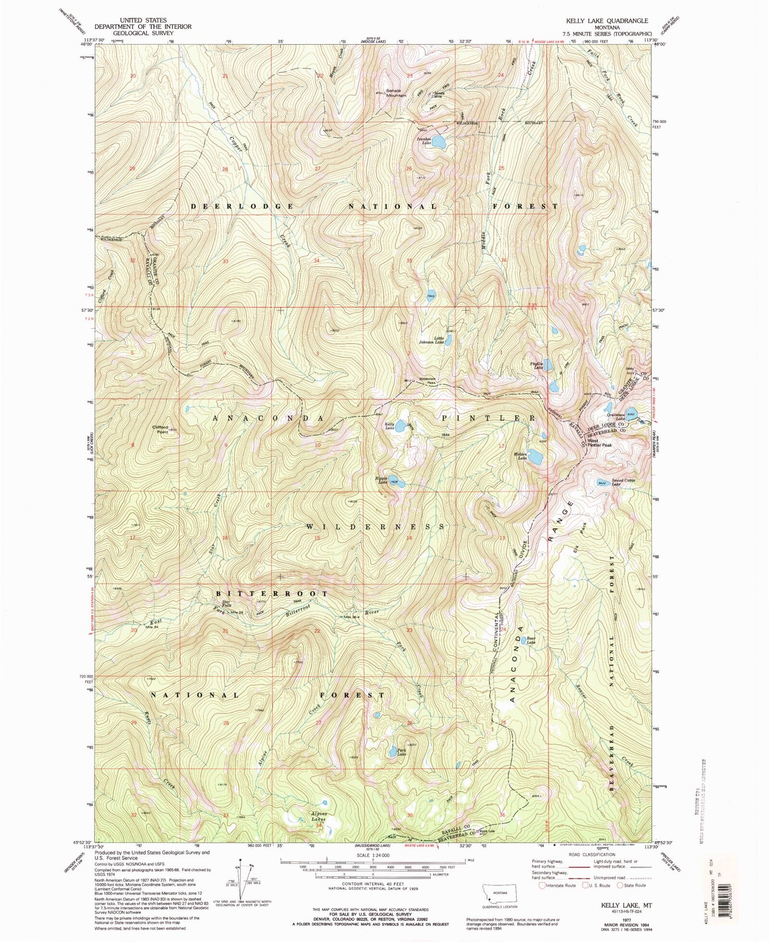 Classic USGS Kelly Lake Montana 7.5'x7.5' Topo Map Image
