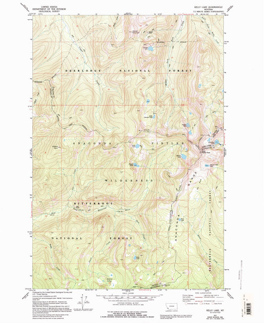 Classic USGS Kelly Lake Montana 7.5'x7.5' Topo Map Image