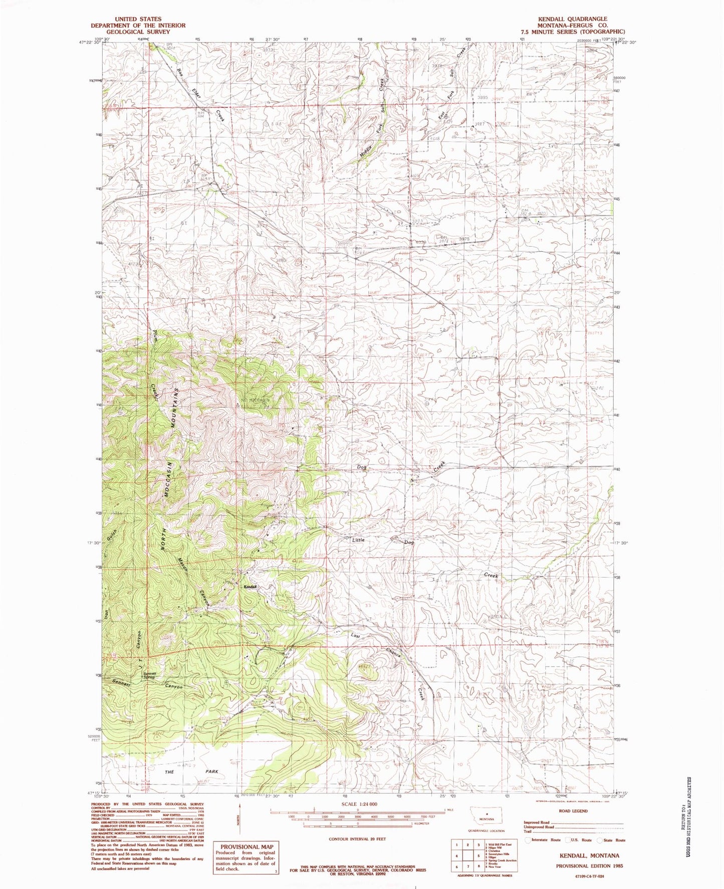 Classic USGS Kendall Montana 7.5'x7.5' Topo Map Image