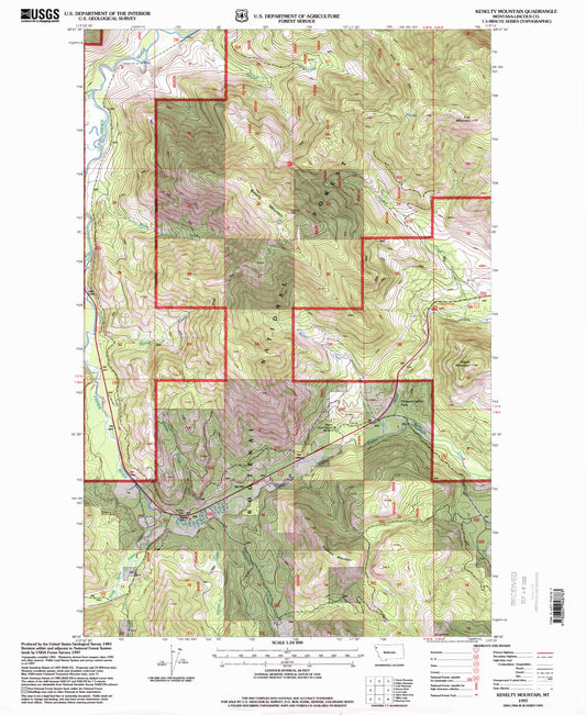 Classic USGS Kenelty Mountain Montana 7.5'x7.5' Topo Map Image