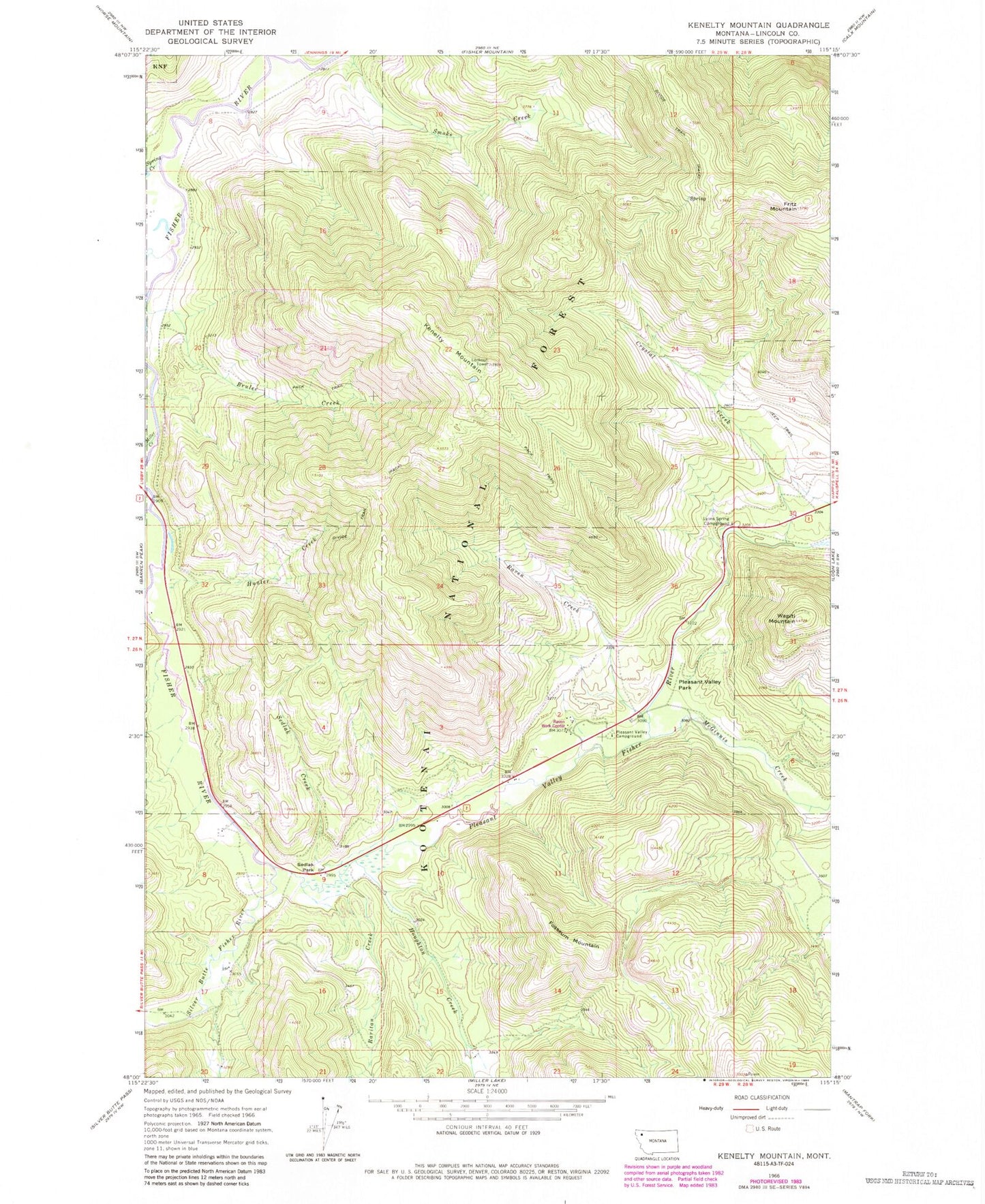 Classic USGS Kenelty Mountain Montana 7.5'x7.5' Topo Map Image