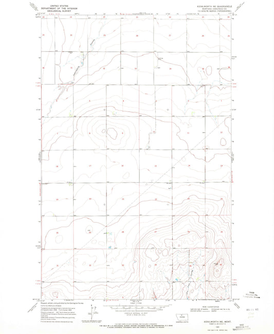Classic USGS Kenilworth NE Montana 7.5'x7.5' Topo Map Image