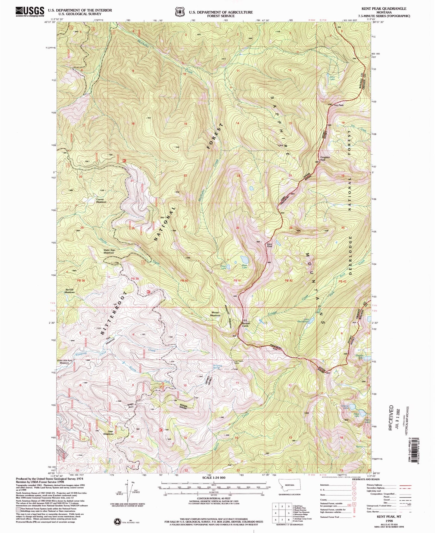 Classic USGS Kent Peak Montana 7.5'x7.5' Topo Map Image