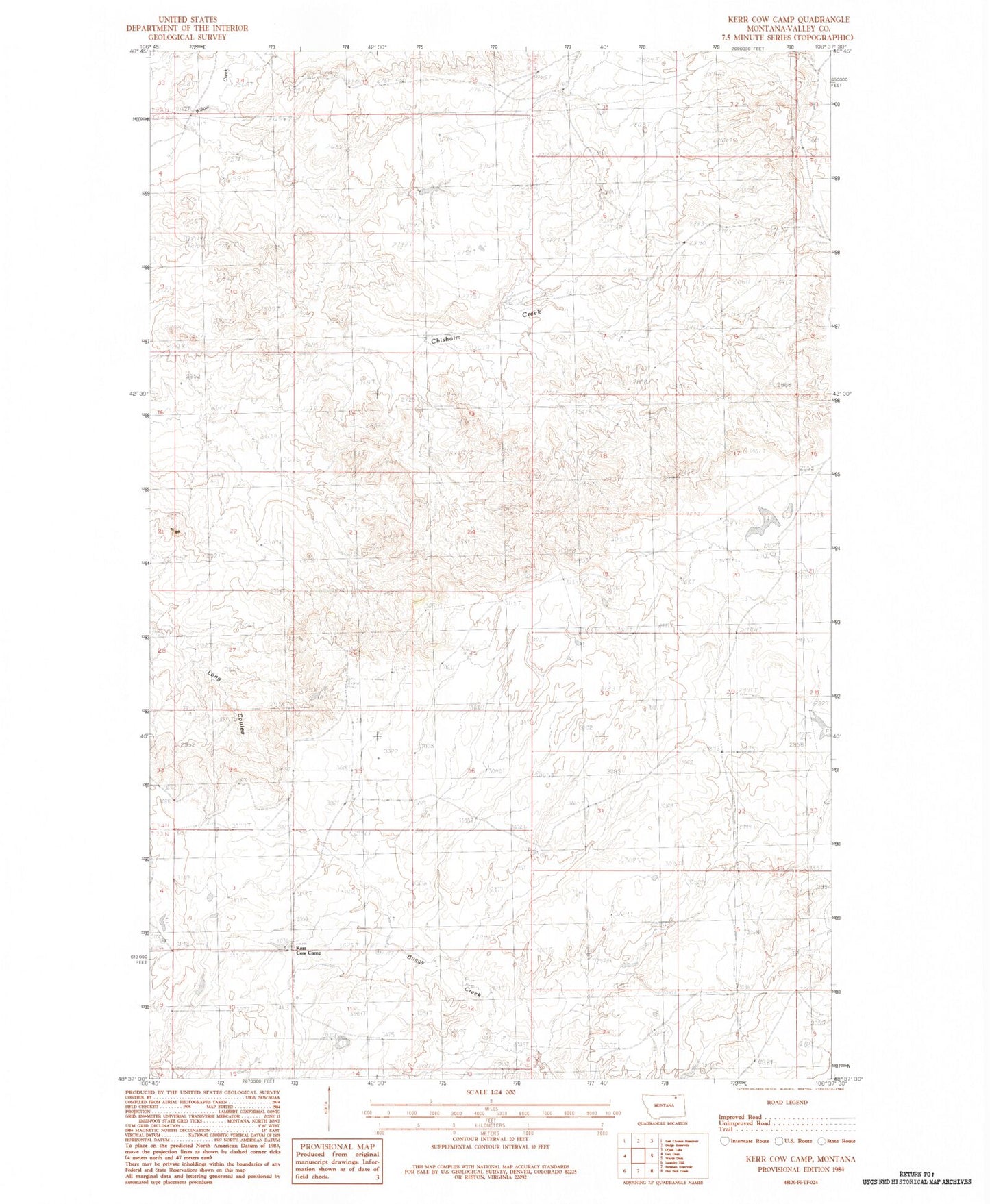 Classic USGS Kerr Cow Camp Montana 7.5'x7.5' Topo Map Image