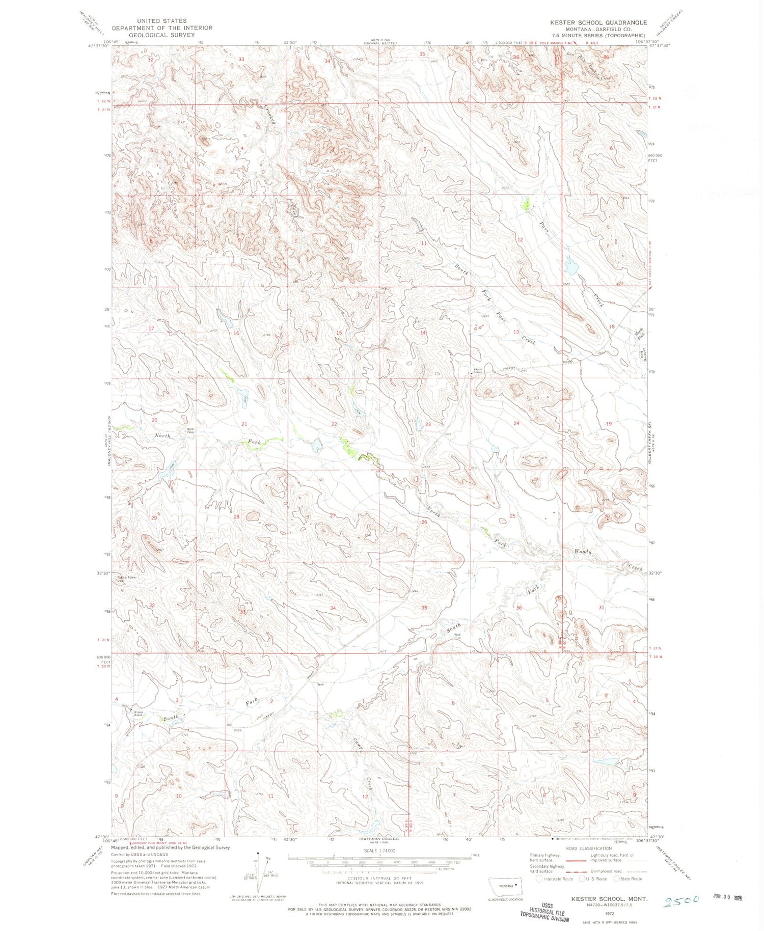 Classic USGS Kester School Montana 7.5'x7.5' Topo Map Image