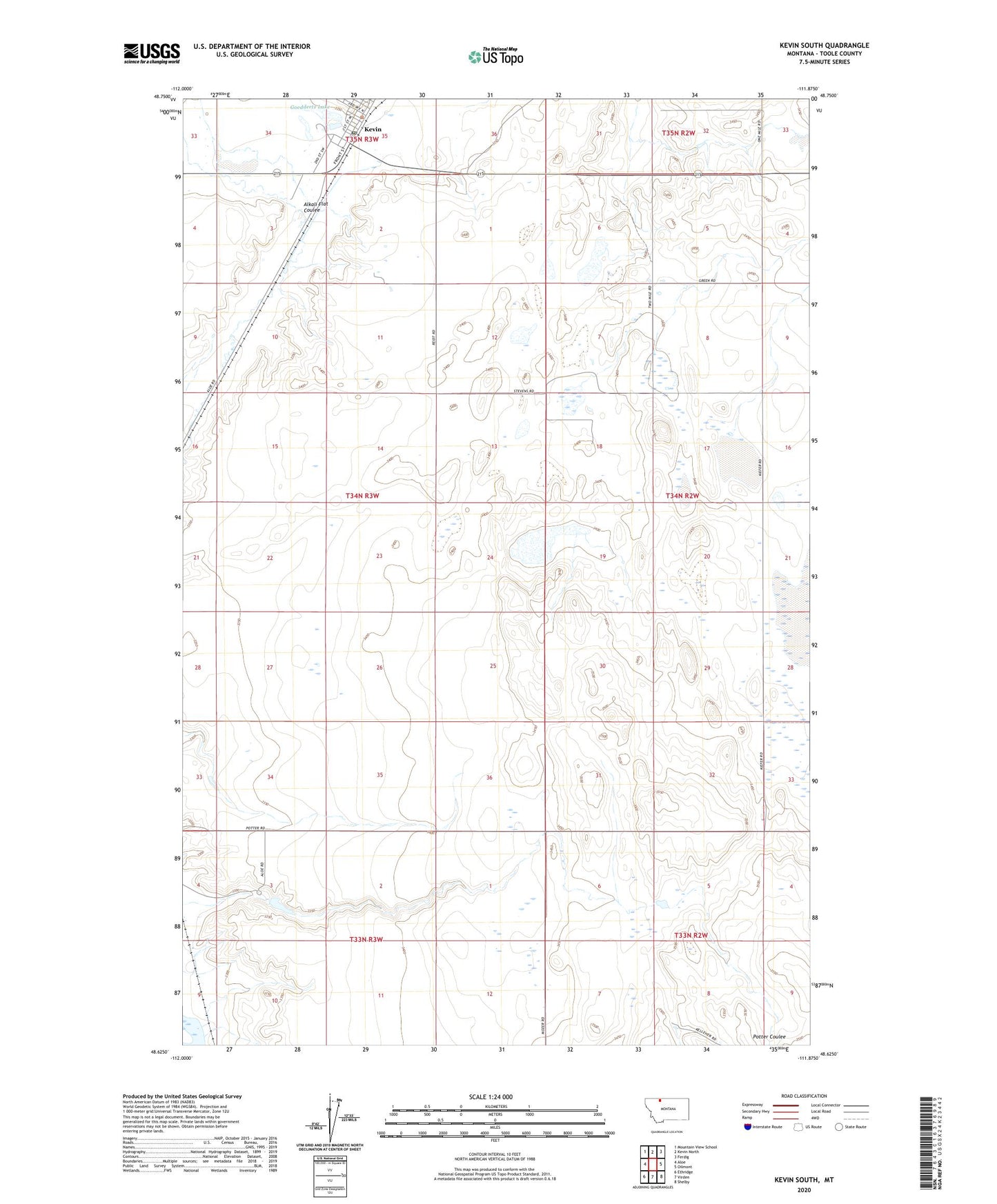 Kevin South Montana US Topo Map Image
