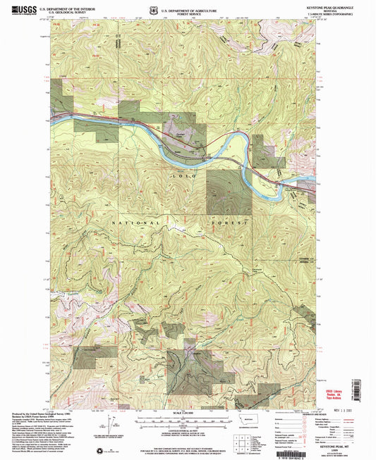 Classic USGS Keystone Peak Montana 7.5'x7.5' Topo Map Image