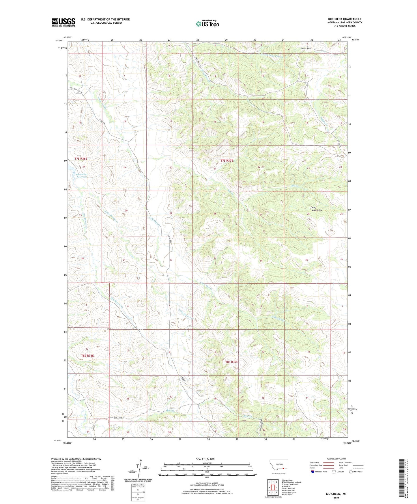 Kid Creek Montana US Topo Map Image