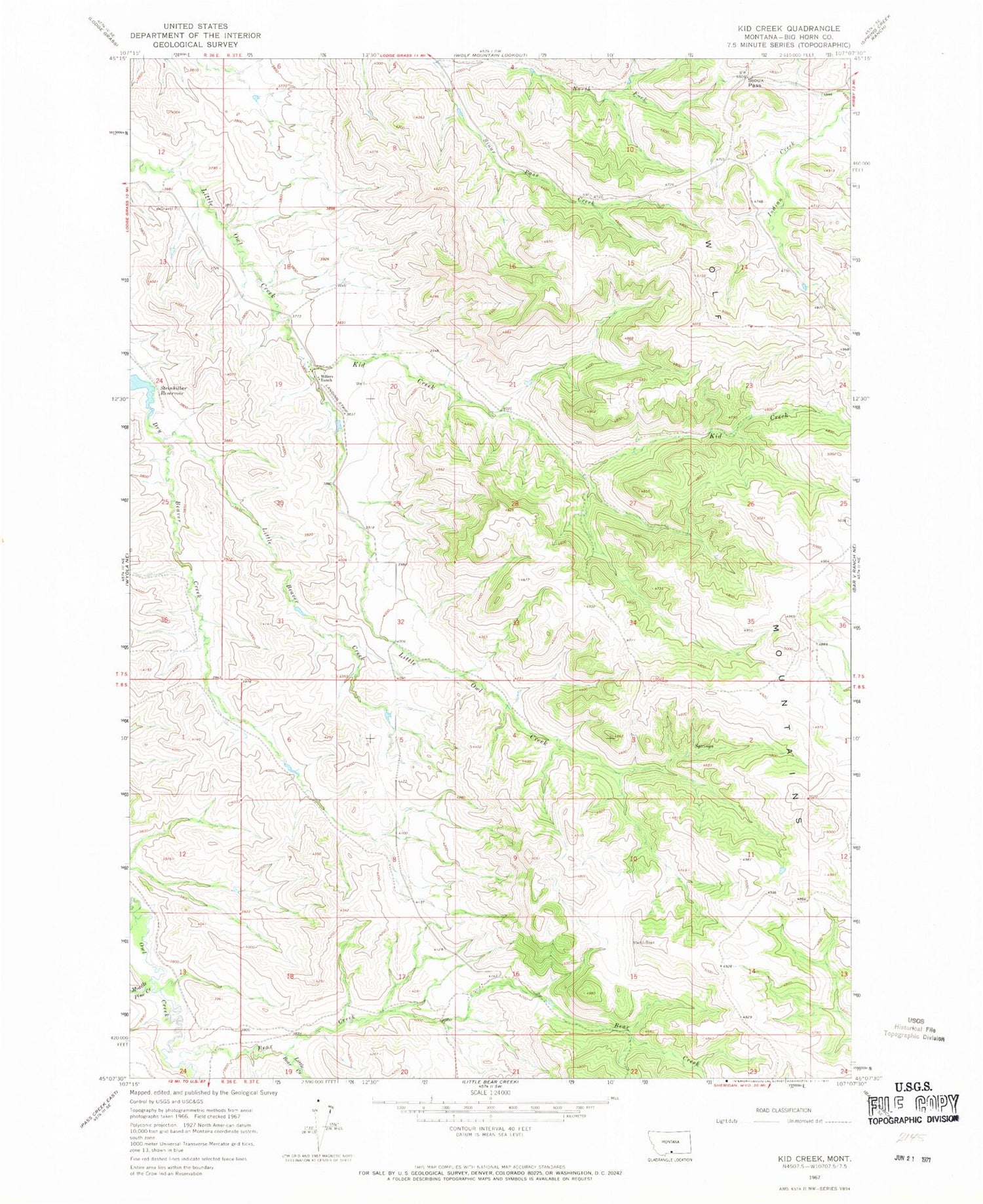 Classic USGS Kid Creek Montana 7.5'x7.5' Topo Map Image