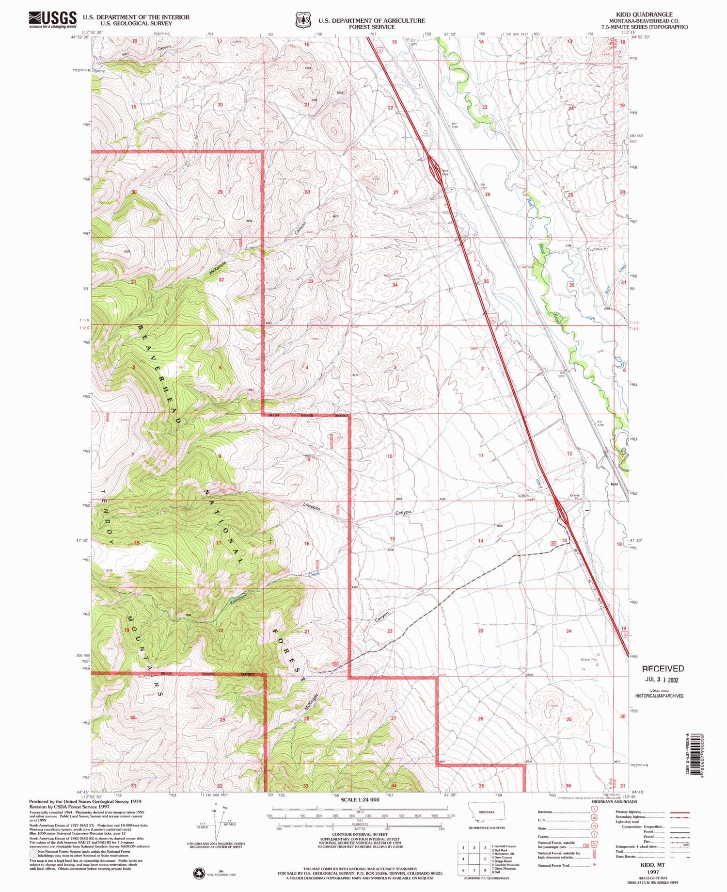 Classic USGS Kidd Montana 7.5'x7.5' Topo Map Image
