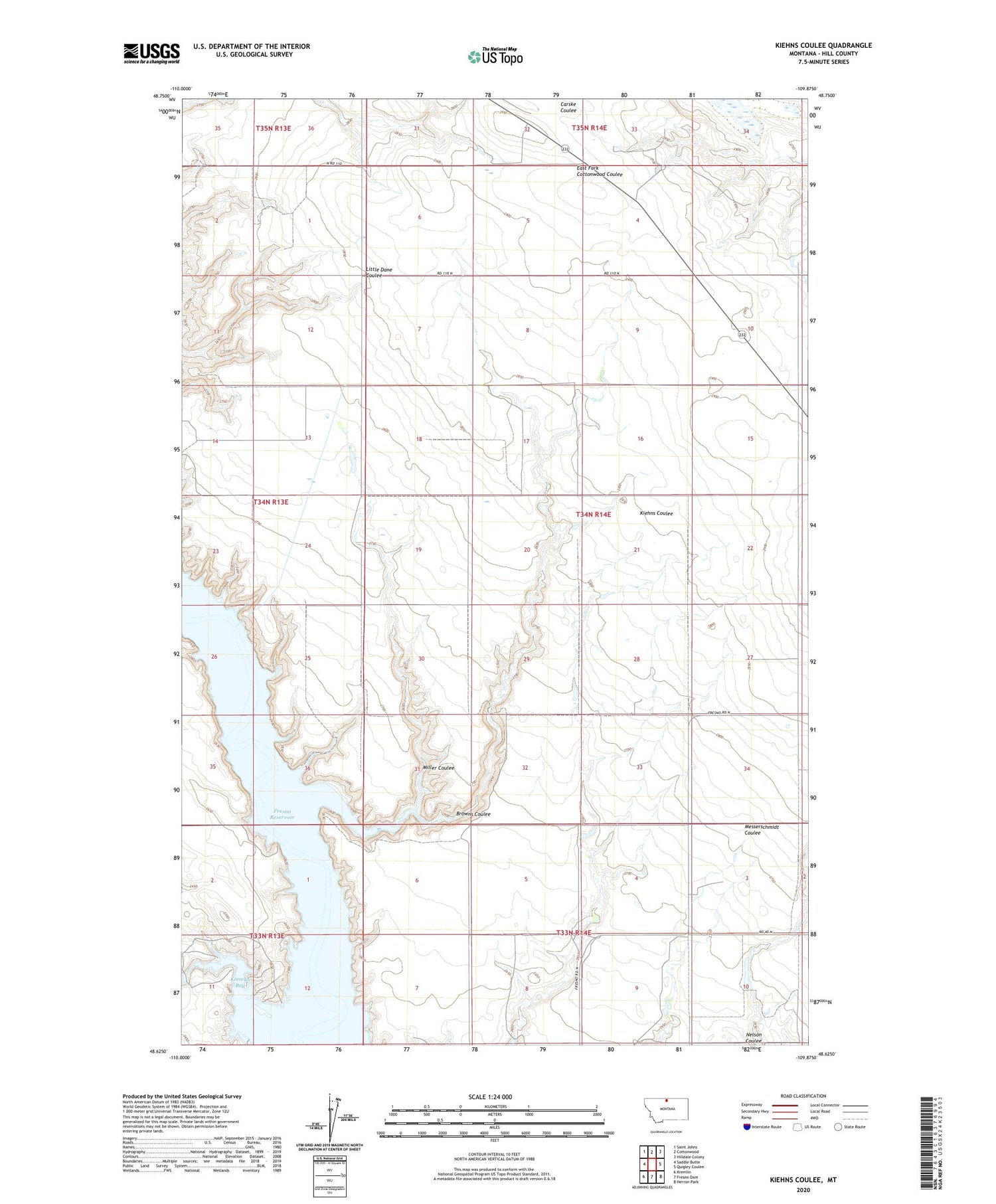 Kiehns Coulee Montana US Topo Map Image