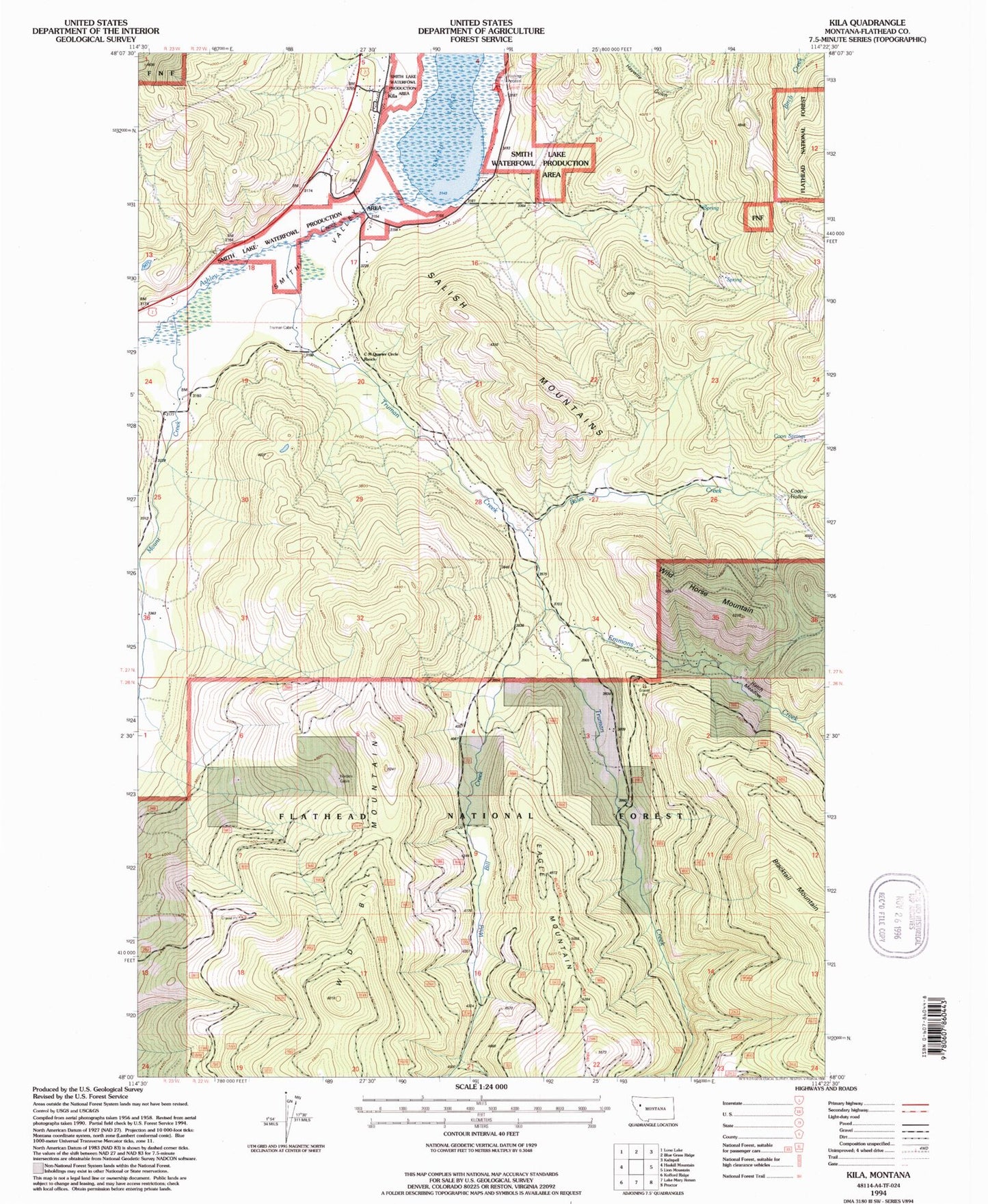 Classic USGS Kila Montana 7.5'x7.5' Topo Map Image
