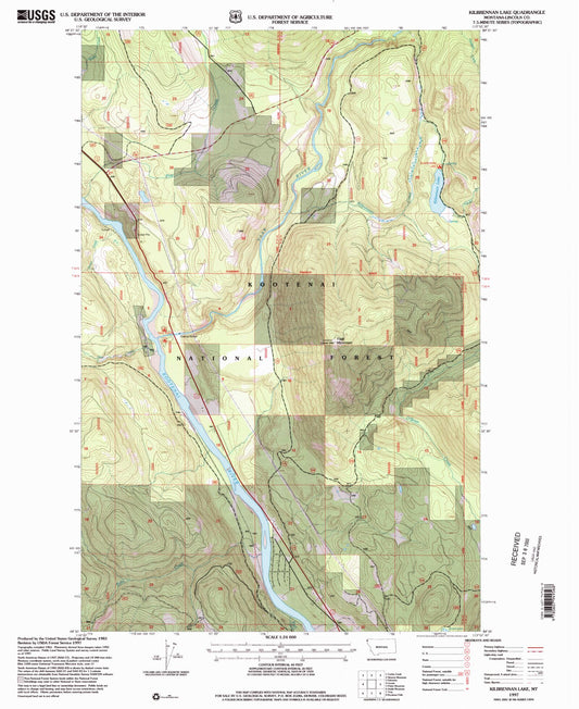Classic USGS Kilbrennan Lake Montana 7.5'x7.5' Topo Map Image