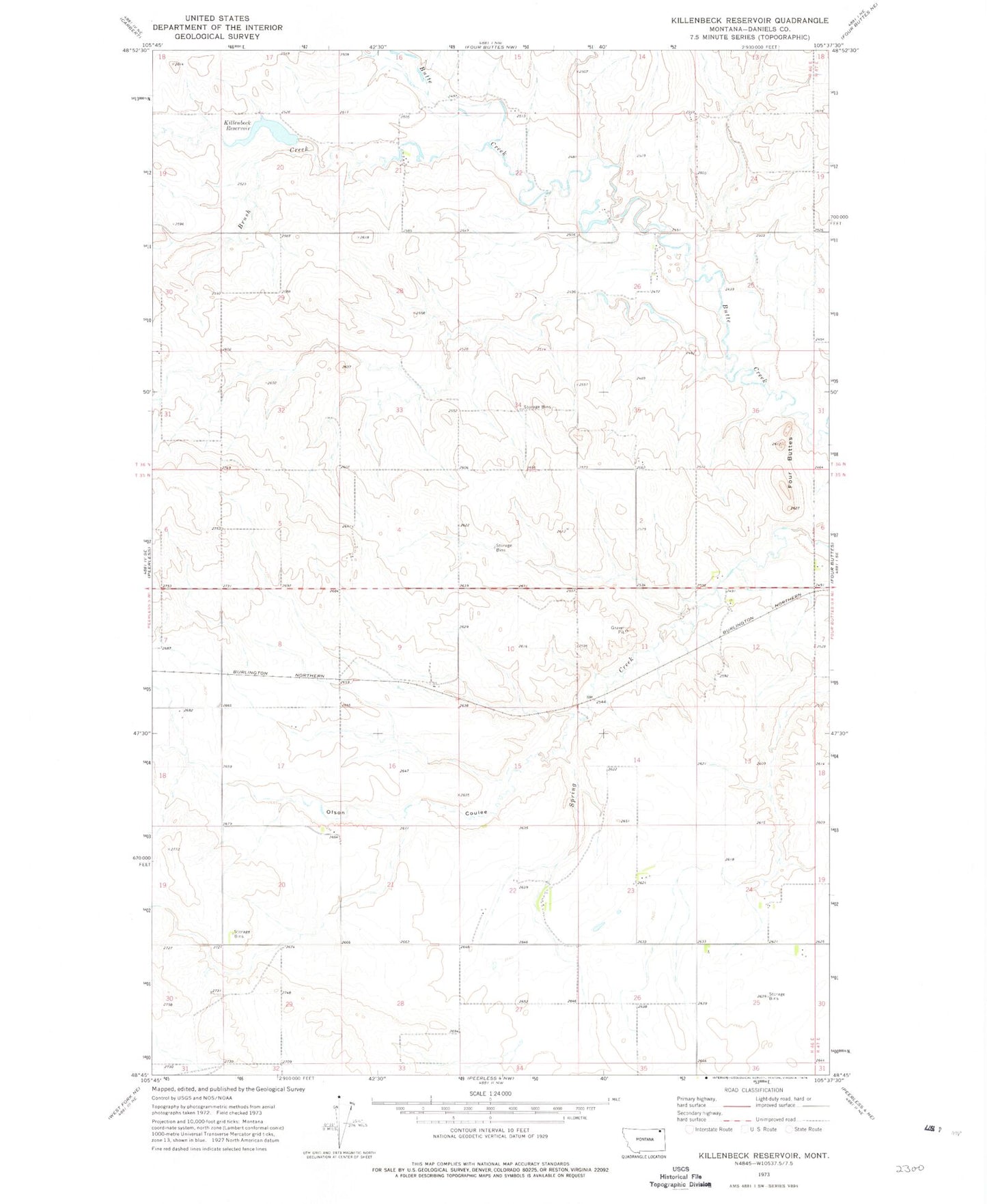 Classic USGS Killenbeck Reservoir Montana 7.5'x7.5' Topo Map Image