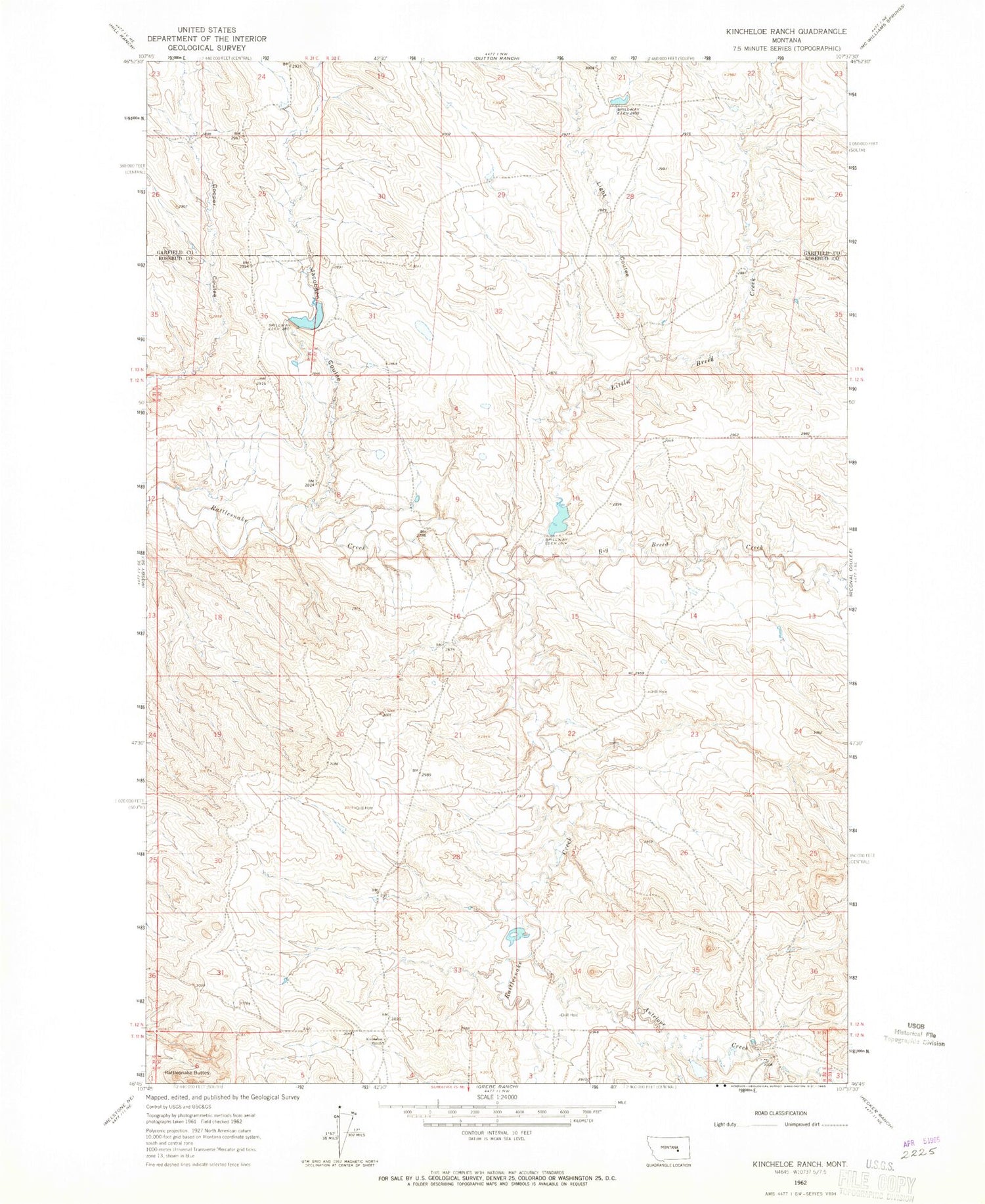 Classic USGS Kincheloe Ranch Montana 7.5'x7.5' Topo Map Image