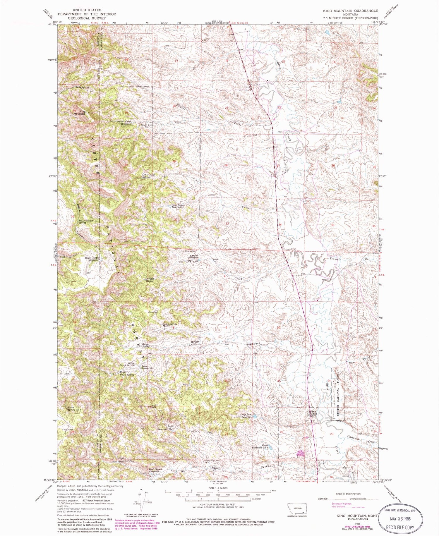 Classic USGS King Mountain Montana 7.5'x7.5' Topo Map Image