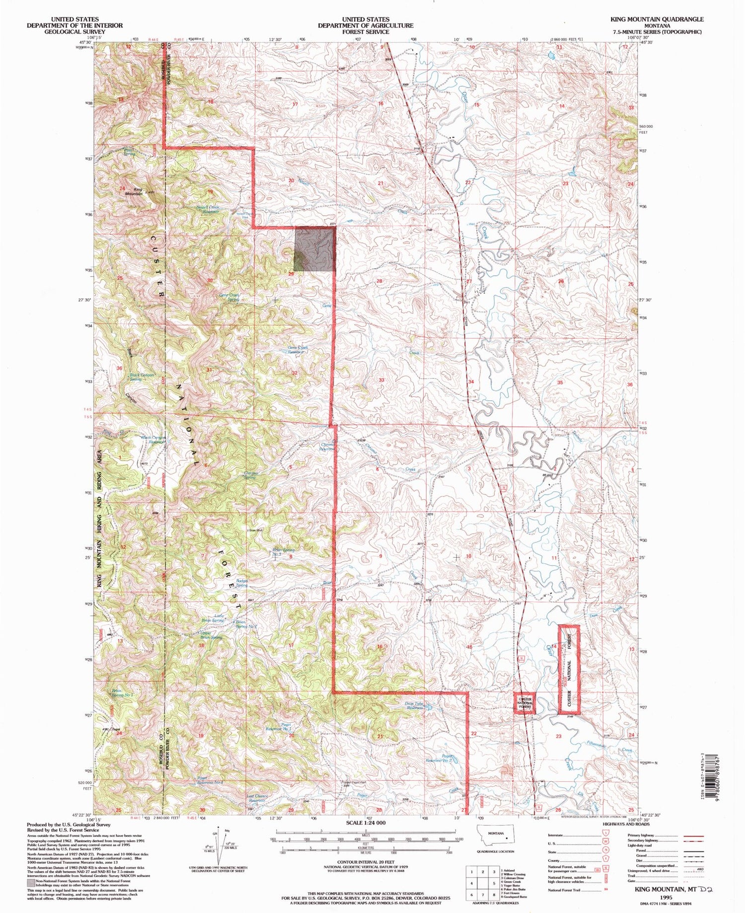 Classic USGS King Mountain Montana 7.5'x7.5' Topo Map Image