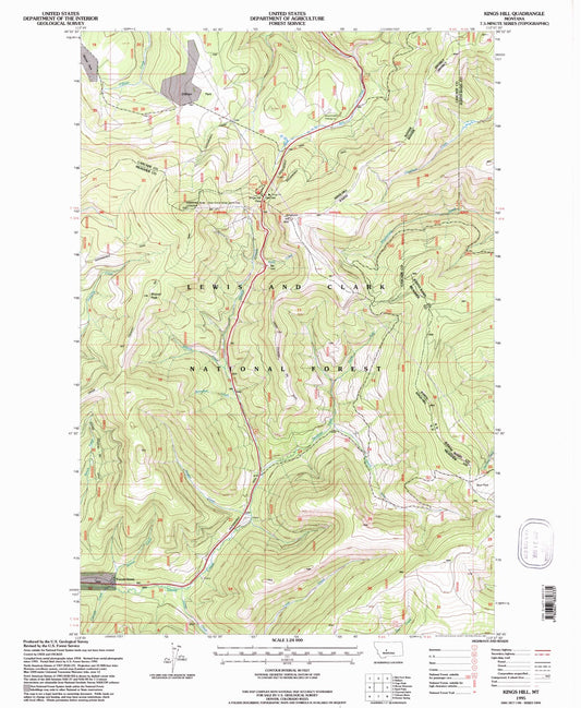 Classic USGS Kings Hill Montana 7.5'x7.5' Topo Map Image