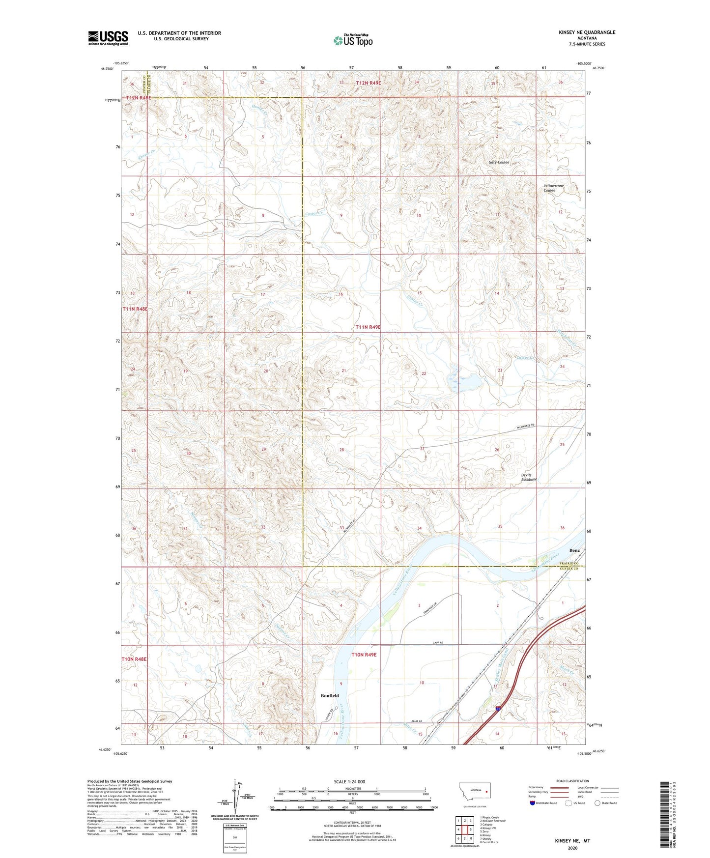 Kinsey NE Montana US Topo Map Image