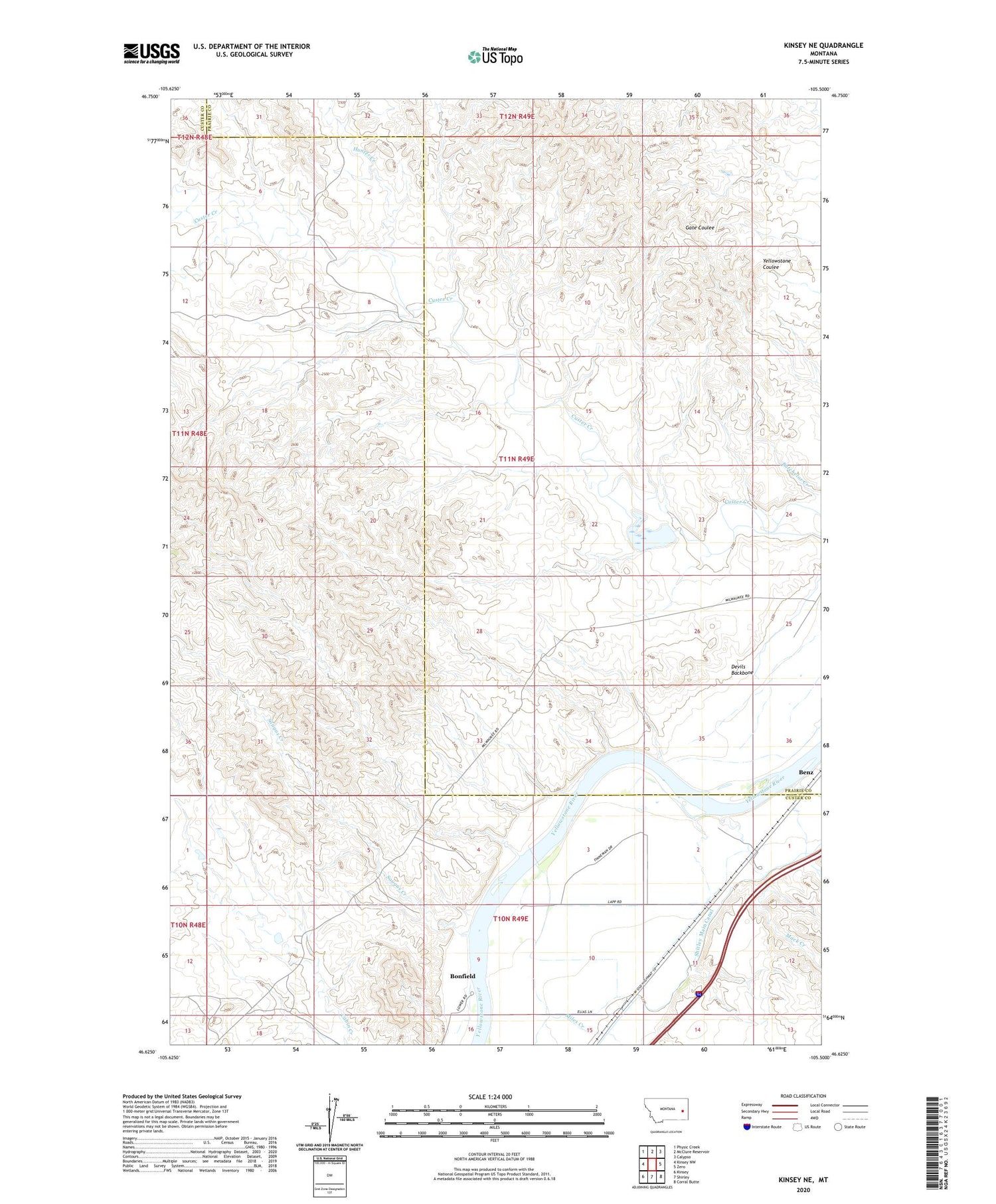 Kinsey NE Montana US Topo Map Image