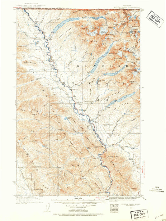 Historic 1938 Kintla Peak Montana 30'x30' Topo Map Image