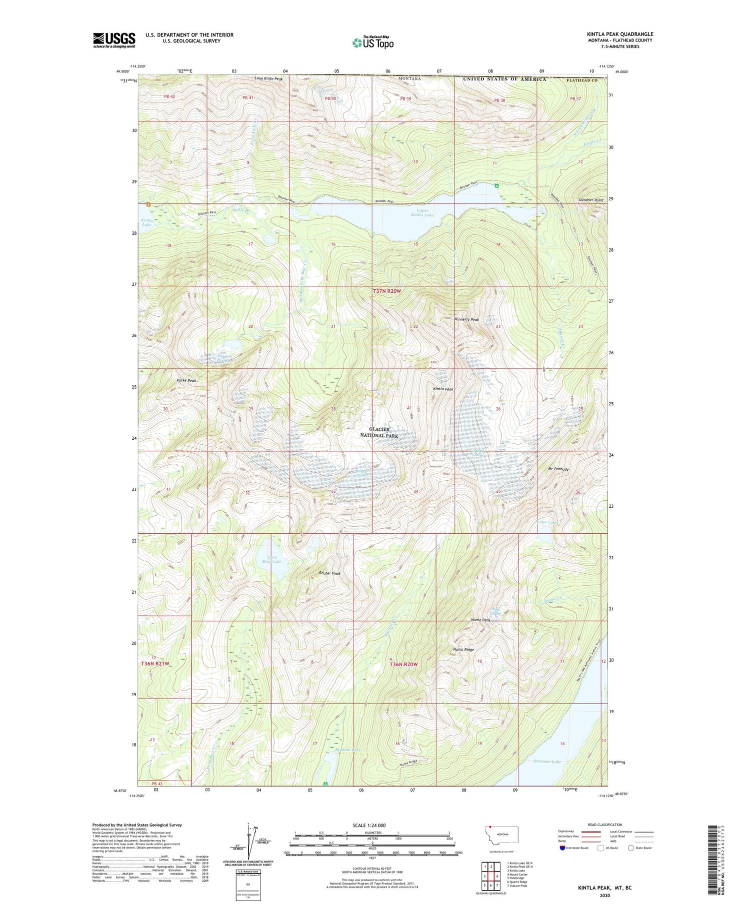 Kintla Peak Montana US Topo Map Image