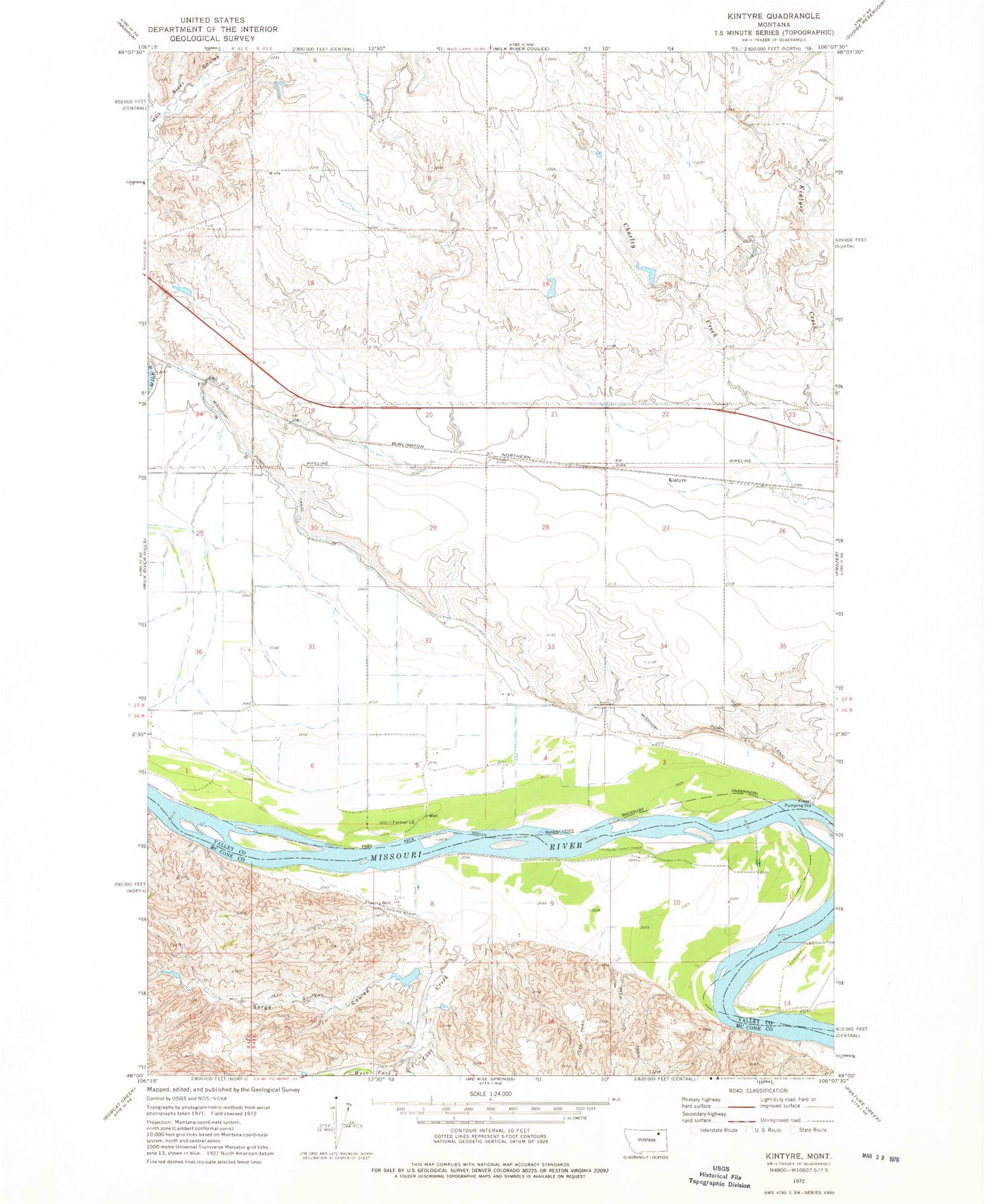 Classic USGS Kintyre Montana 7.5'x7.5' Topo Map Image