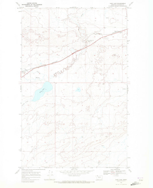 Classic USGS Kipp Lake Montana 7.5'x7.5' Topo Map Image