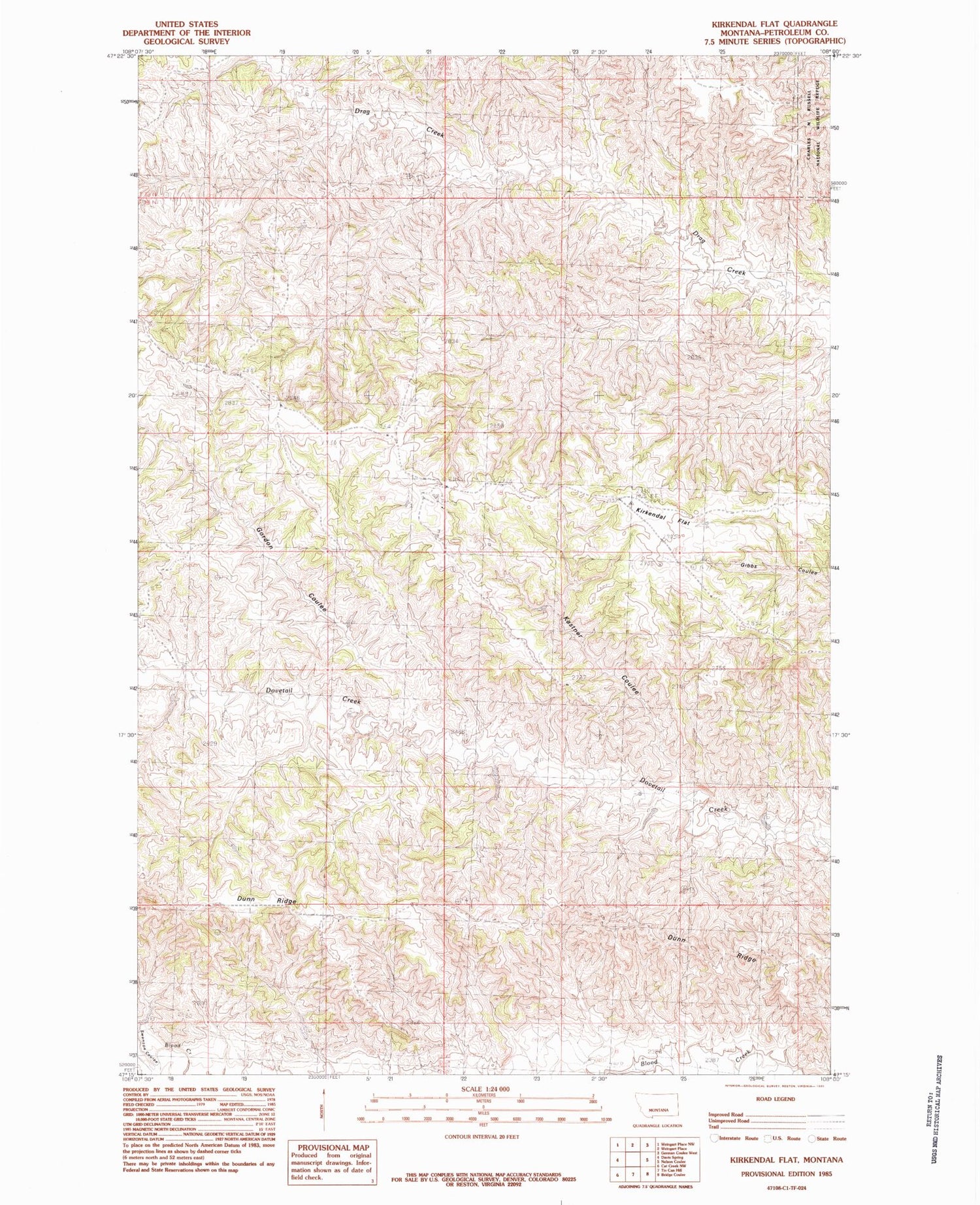 Classic USGS Kirkendal Flat Montana 7.5'x7.5' Topo Map Image