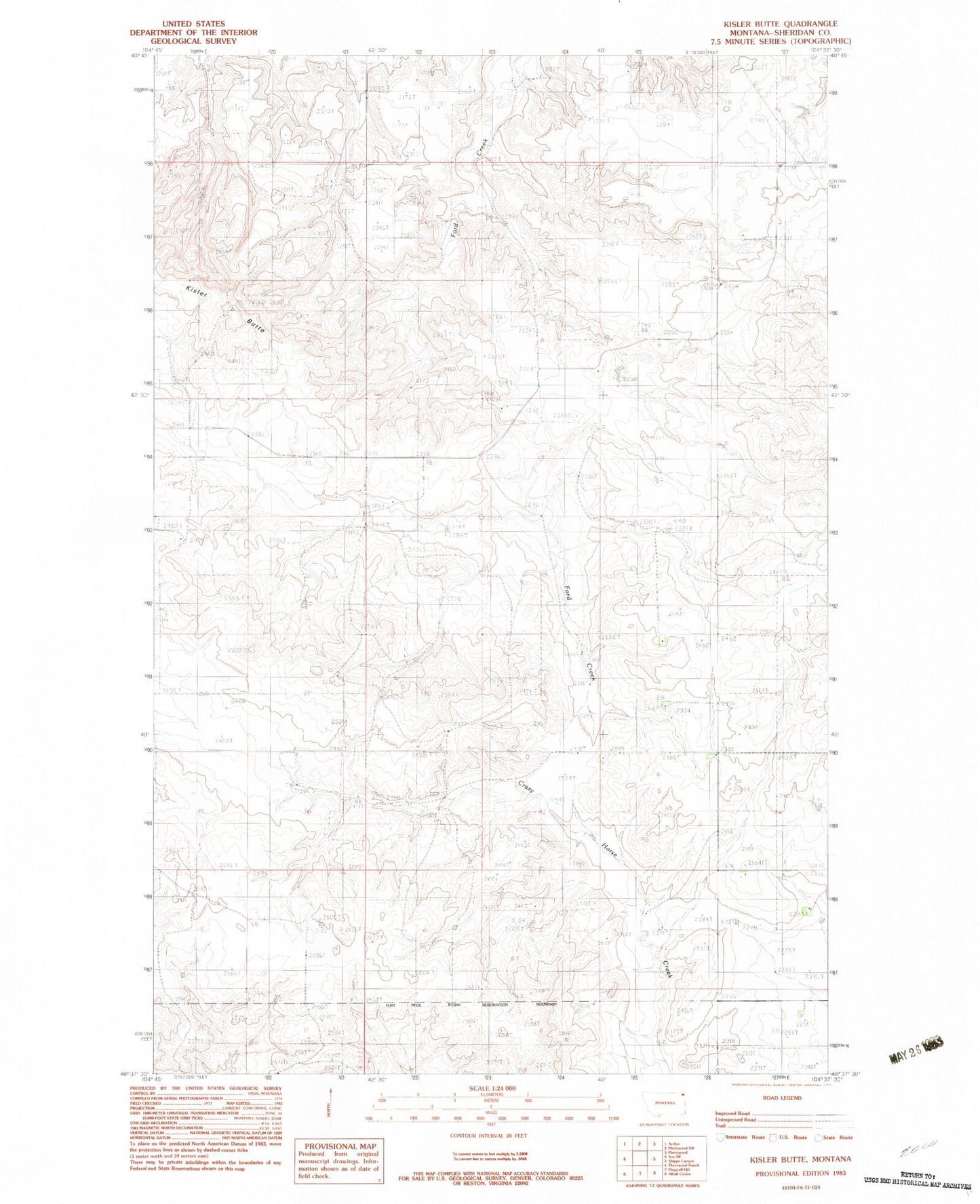 Classic USGS Kisler Butte Montana 7.5'x7.5' Topo Map Image