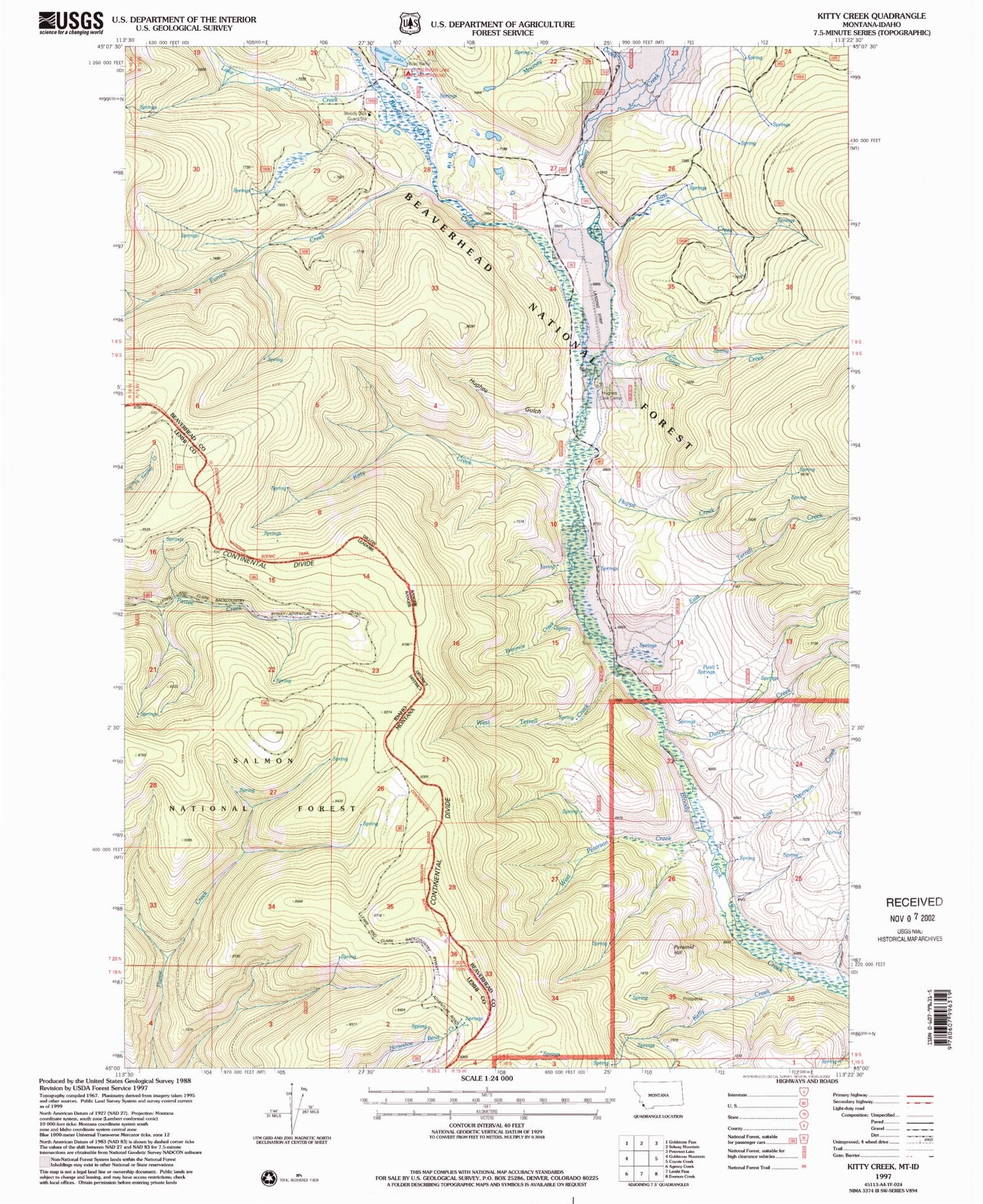 Classic USGS Kitty Creek Montana 7.5'x7.5' Topo Map Image