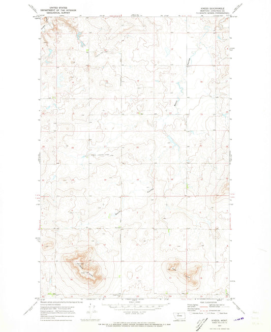 Classic USGS Knees Montana 7.5'x7.5' Topo Map Image