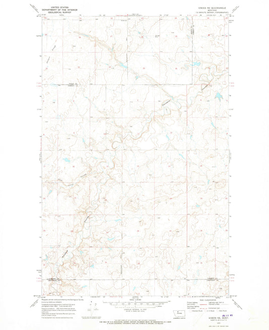 Classic USGS Knees NE Montana 7.5'x7.5' Topo Map Image