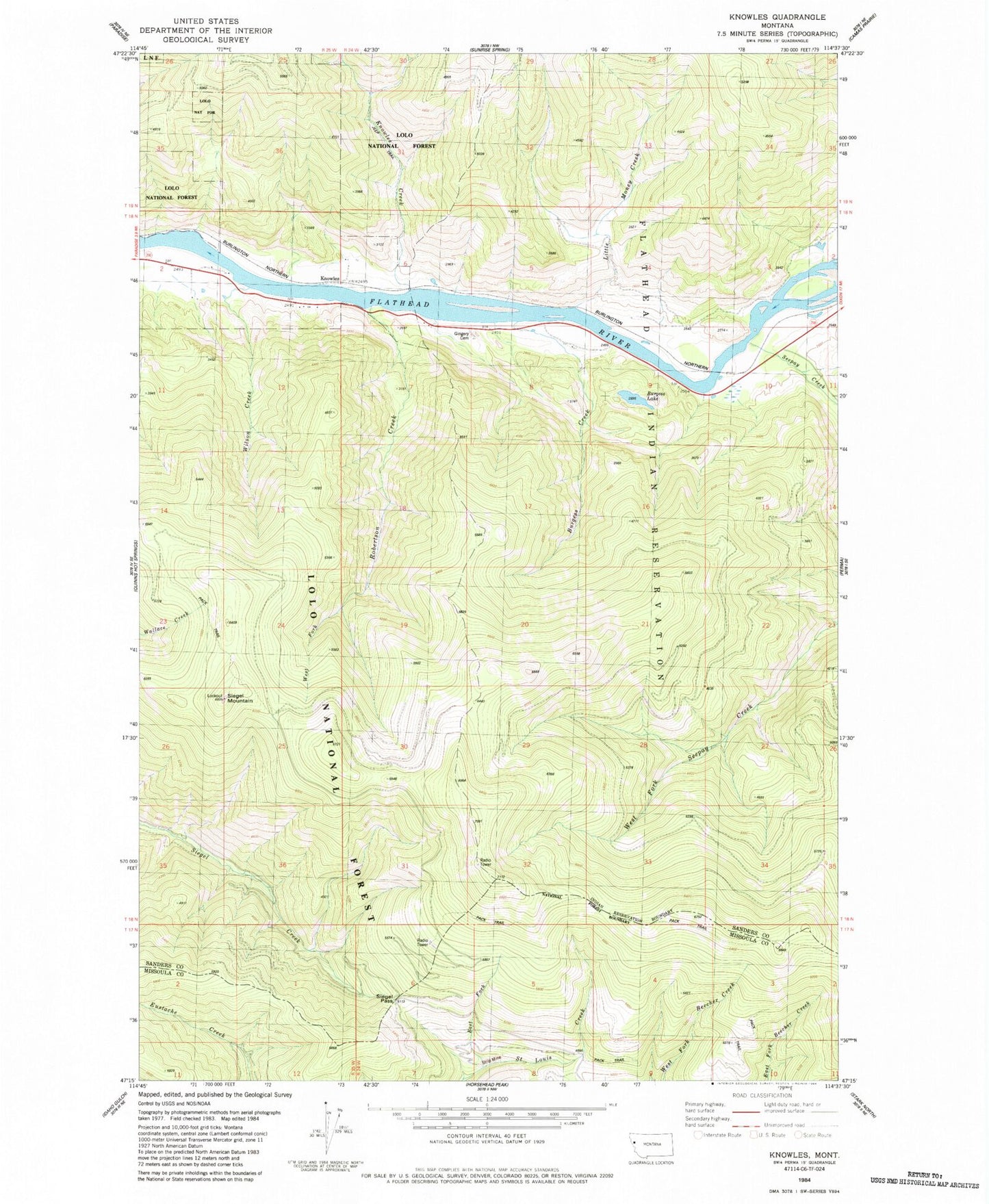 Classic USGS Knowles Montana 7.5'x7.5' Topo Map Image
